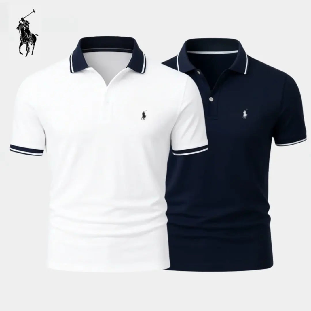 Premium mens polo shirt buy 1 get 1 free classic cotton white blue casual
