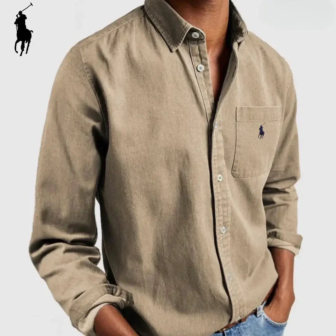 Mens casual premium Oxford shirt brown slim fit smart casual button down
