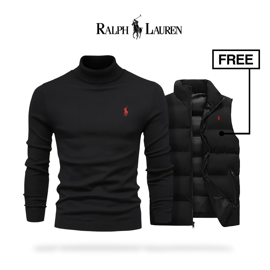 Premium men sweater and vest jacket set black elegant winter outfit