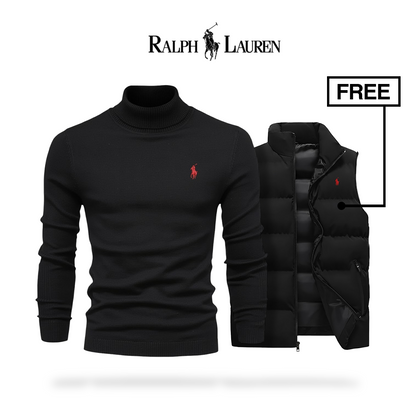 Premium men sweater and vest jacket set black elegant winter outfit