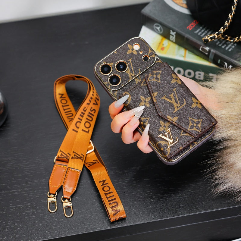 iPhone leather case with detachable crossbody strap side view