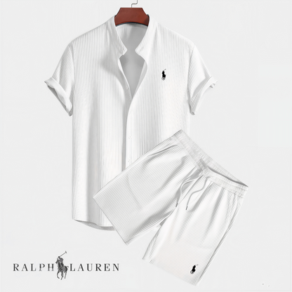 Premium mens exclusive polo shirt and shorts matching set white summer outfit