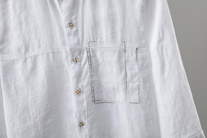 Linen 3/4 Sleeve Shirt - Loose Fit, Pockets