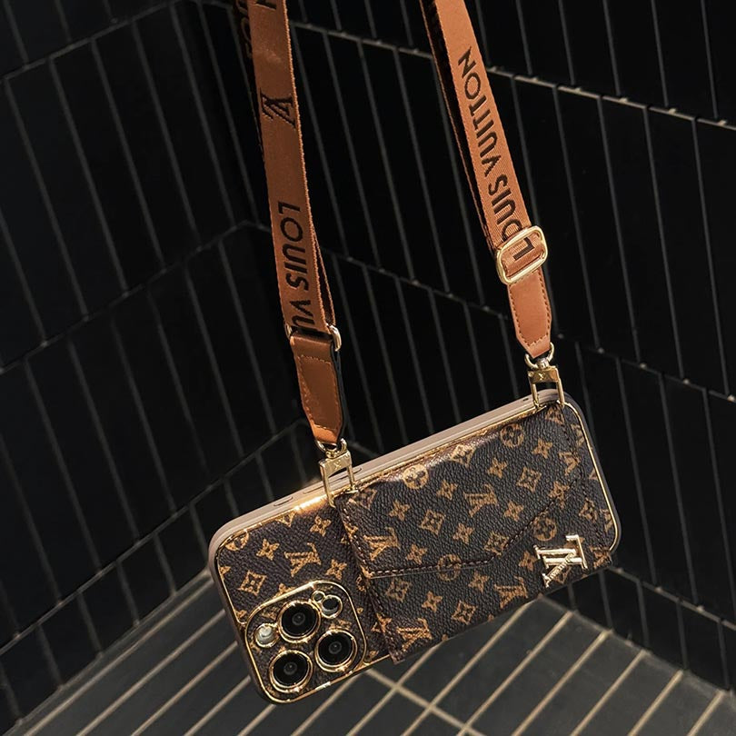 Monogram iPhone Wallet Case with Card Slots and Crossbody Strap