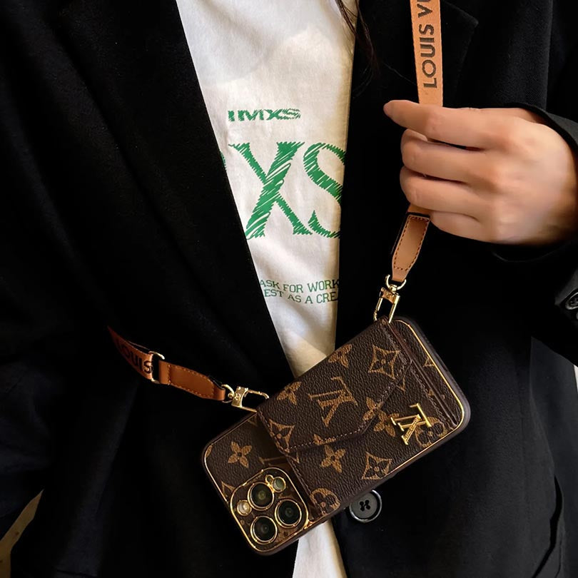 Monogram iPhone Wallet Case with Card Slots and Crossbody Strap