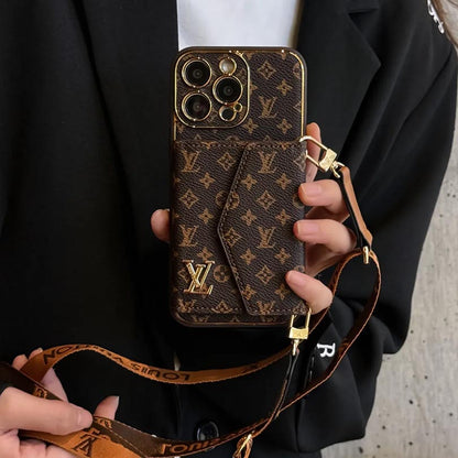 Monogram iPhone Wallet Case with Card Slots and Crossbody Strap