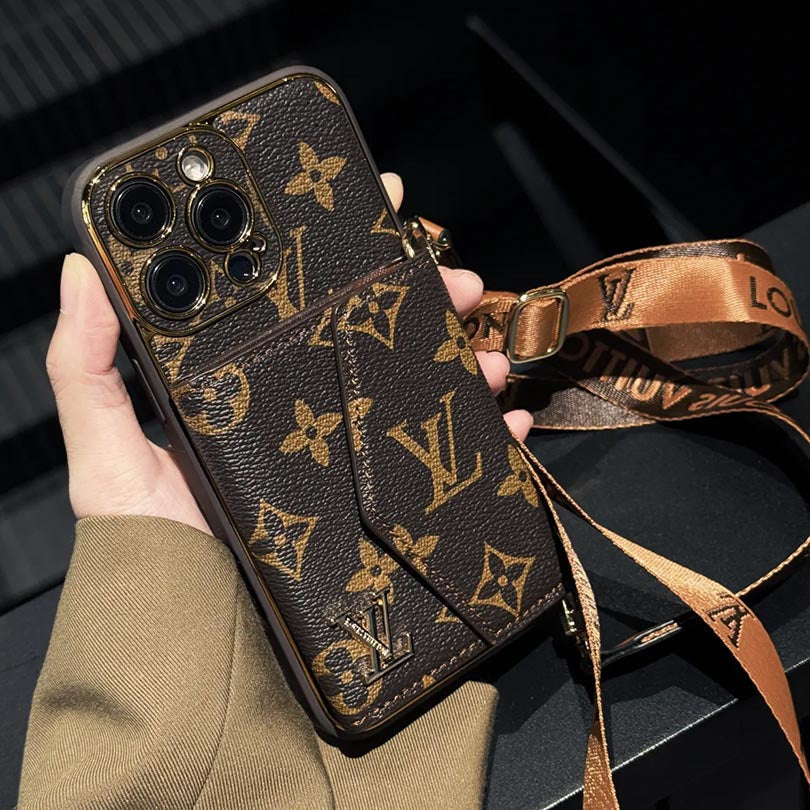 Monogram iPhone Wallet Case with Card Slots and Crossbody Strap