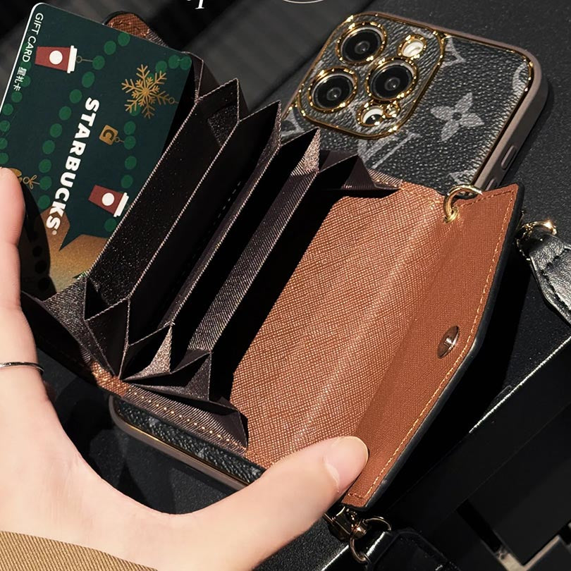 Monogram iPhone Wallet Case with Card Slots and Crossbody Strap