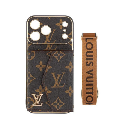 Luxury Leather iPhone Case with Wallet and Crossbody Strap – Brown