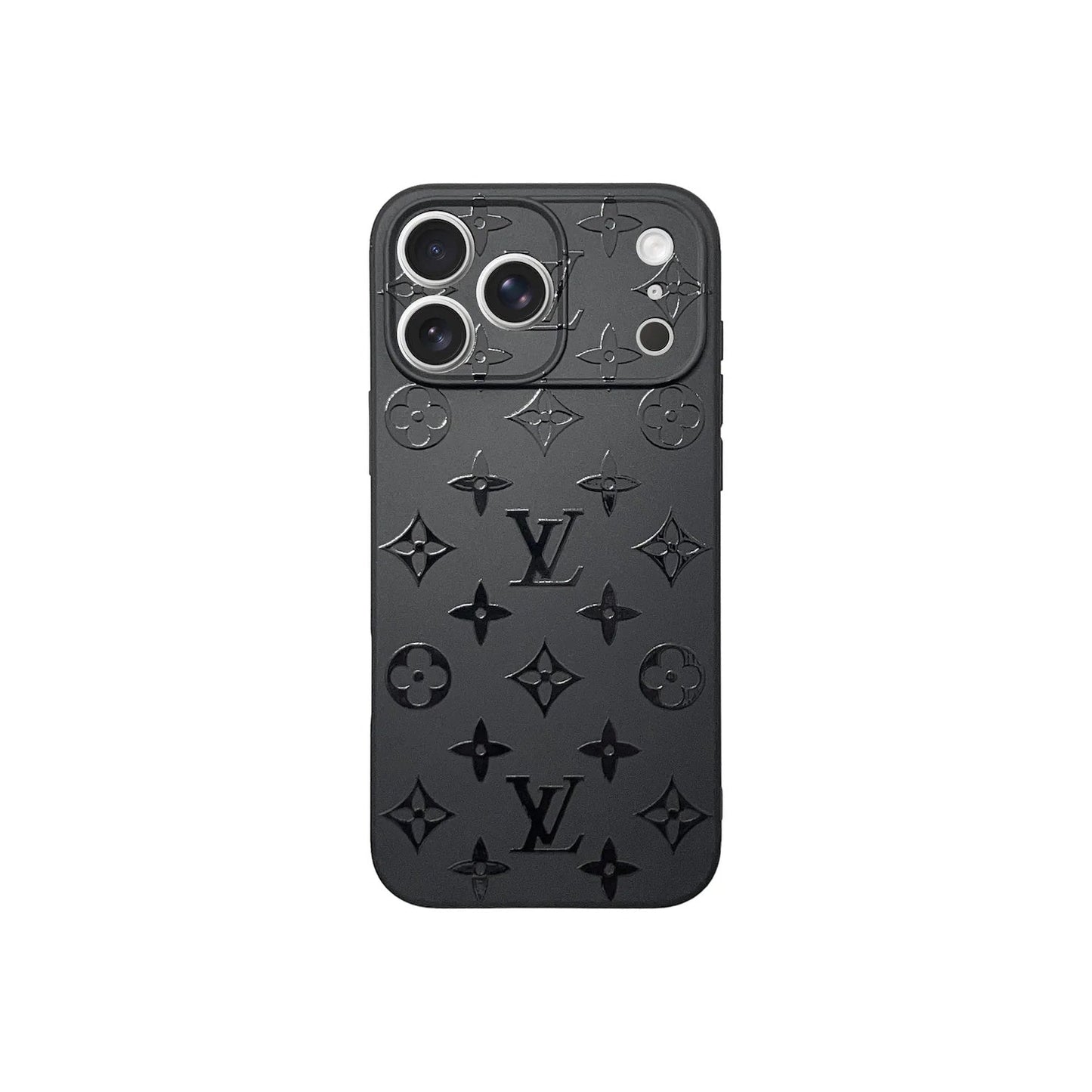 Black monogram iPhone case slim designer pattern front view