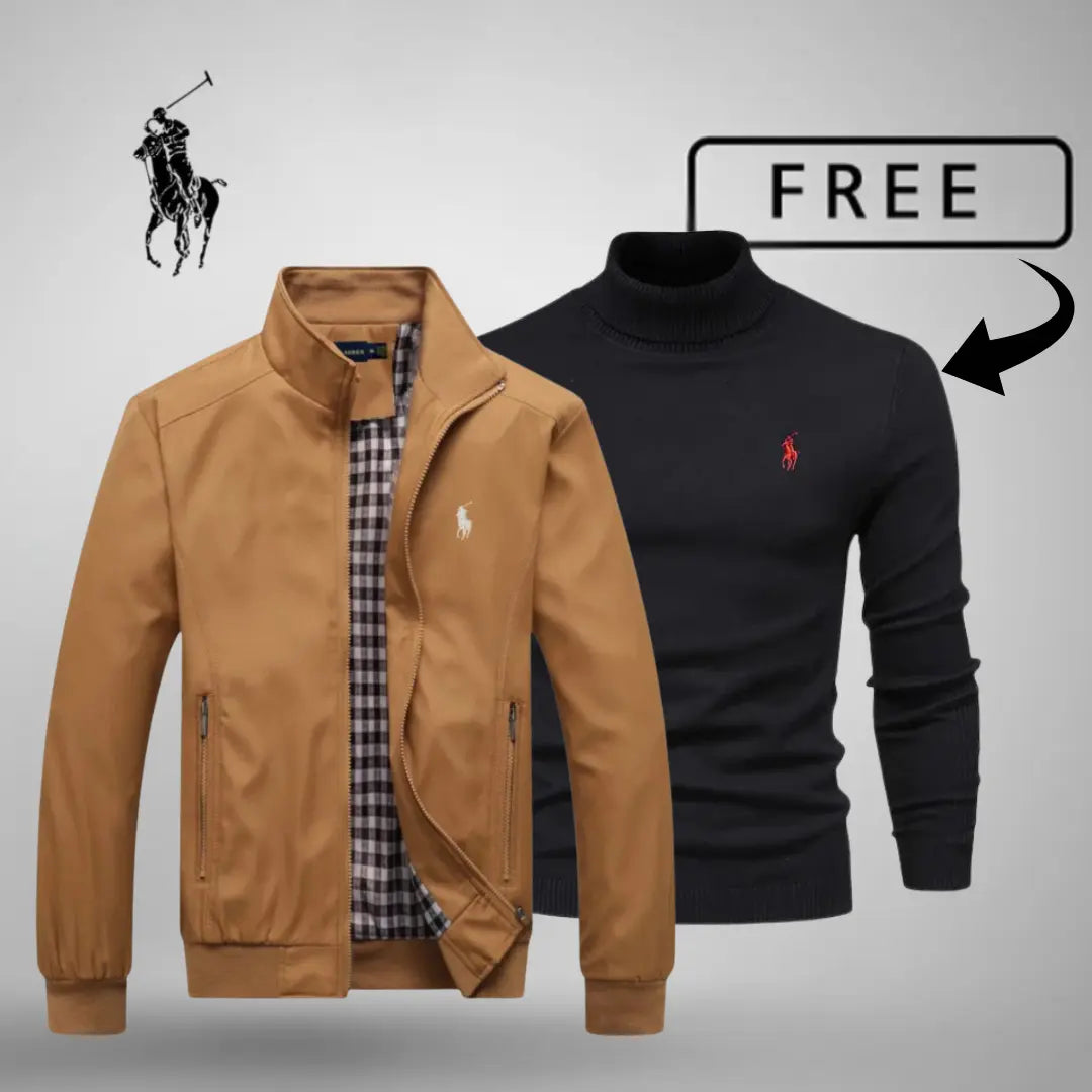 Premium mens zip up bomber jacket caramel with free jumper bundle streetwear